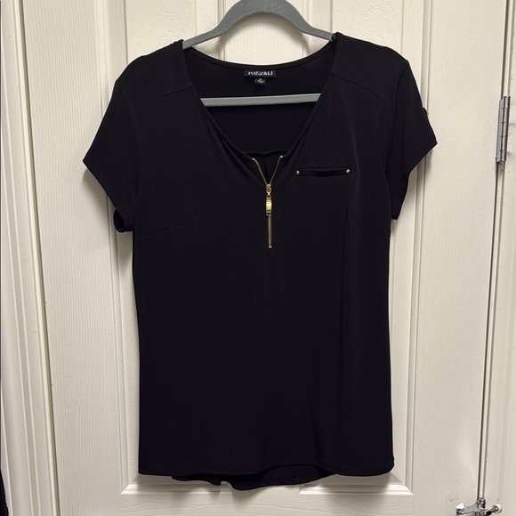 Roz & Ali Tops - Black Zippered Women's Top